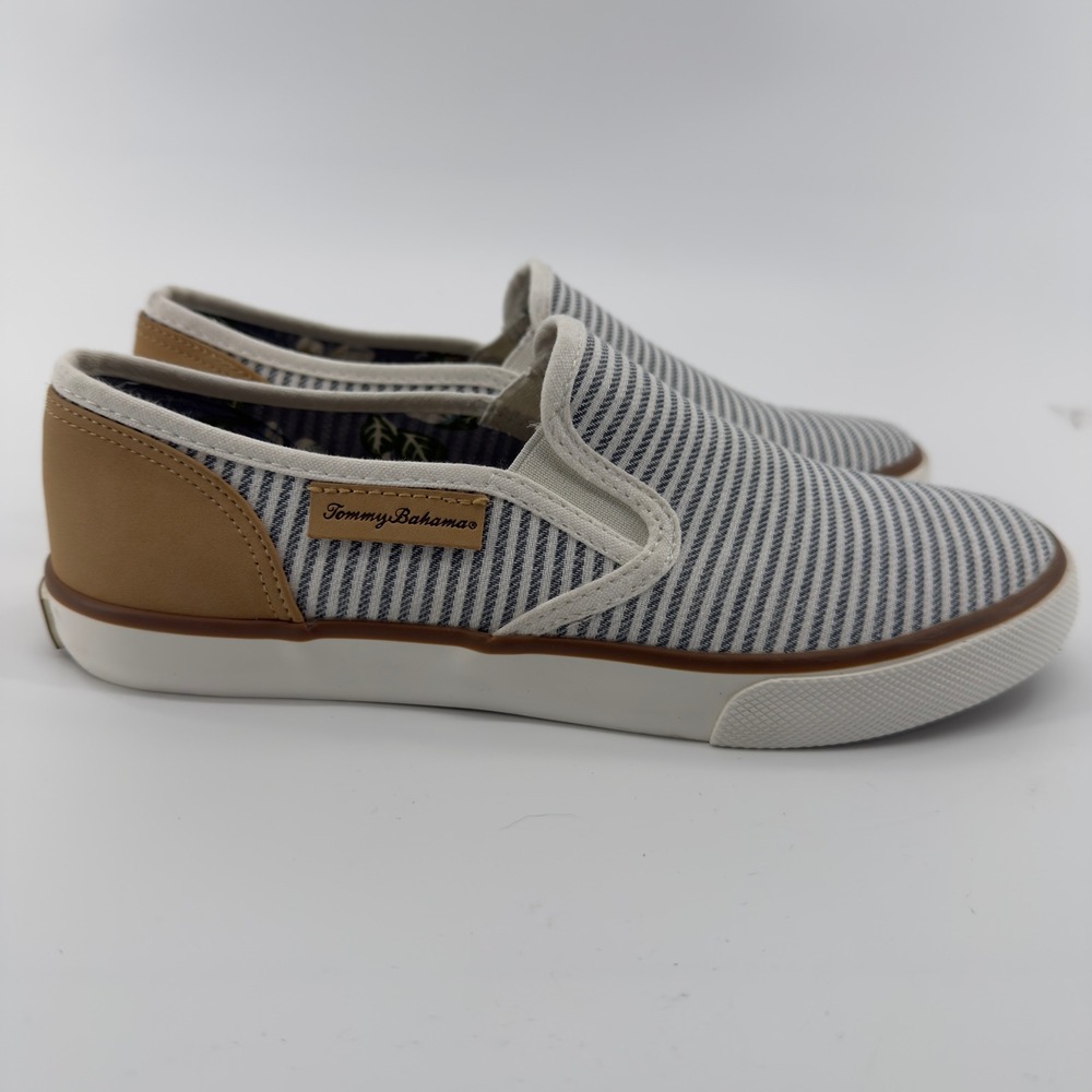 Tommy Bahama Womens Blue White Striped Slip On Sneakers Size 8